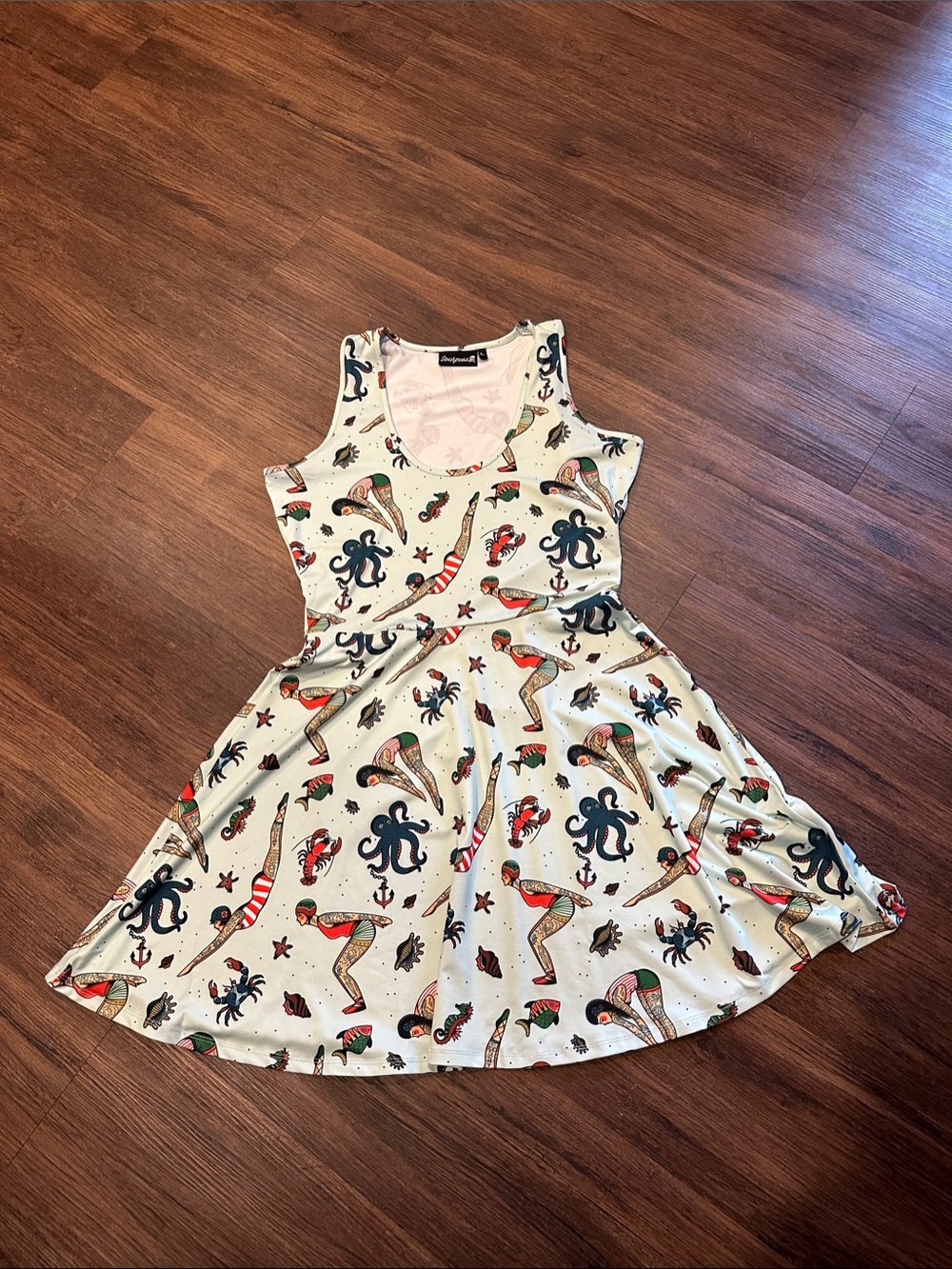 Sourpuss mint greenNautical Mermaid Print Skater Dress